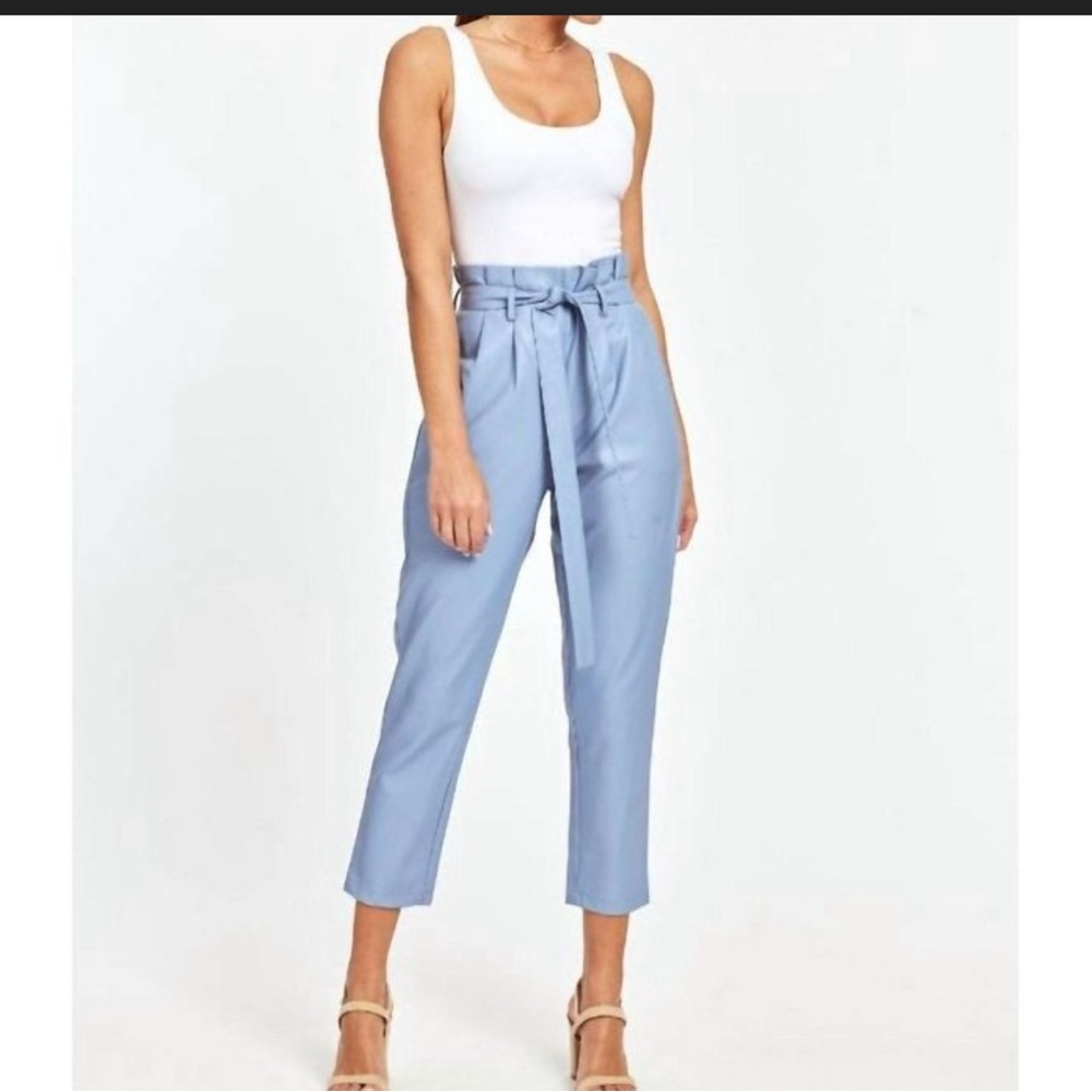 Women's Light Blue Paperbag Waist Pants